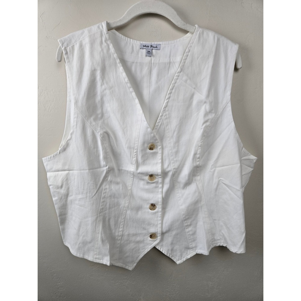 White Birch Womens White Cotton Button Up Vest V-Neck Tailored Waistcoat XL